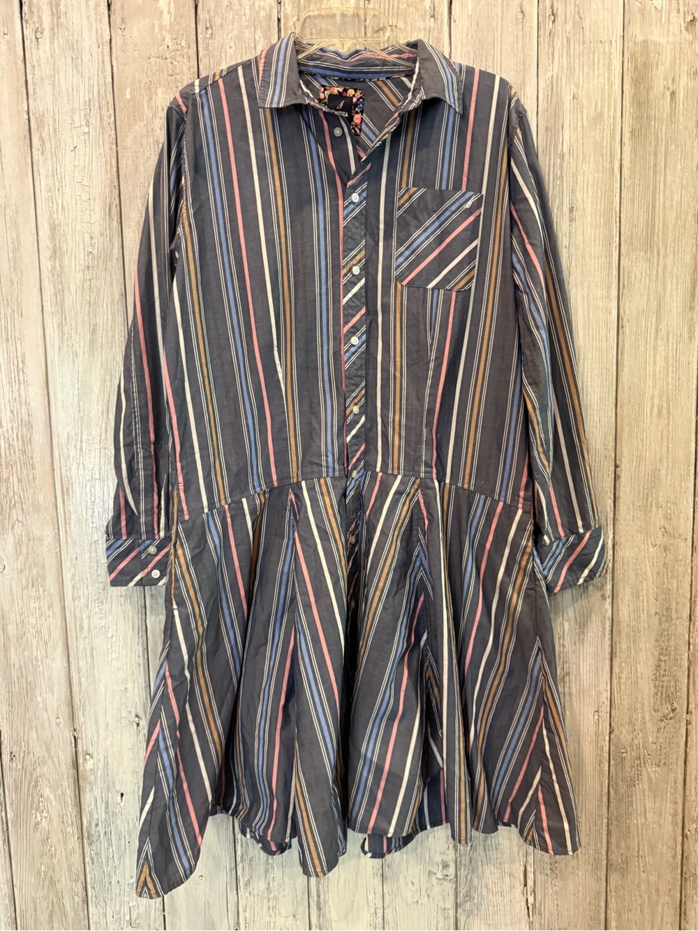 Nautica Navy Multicolor Striped Button-Front Shirt Dress